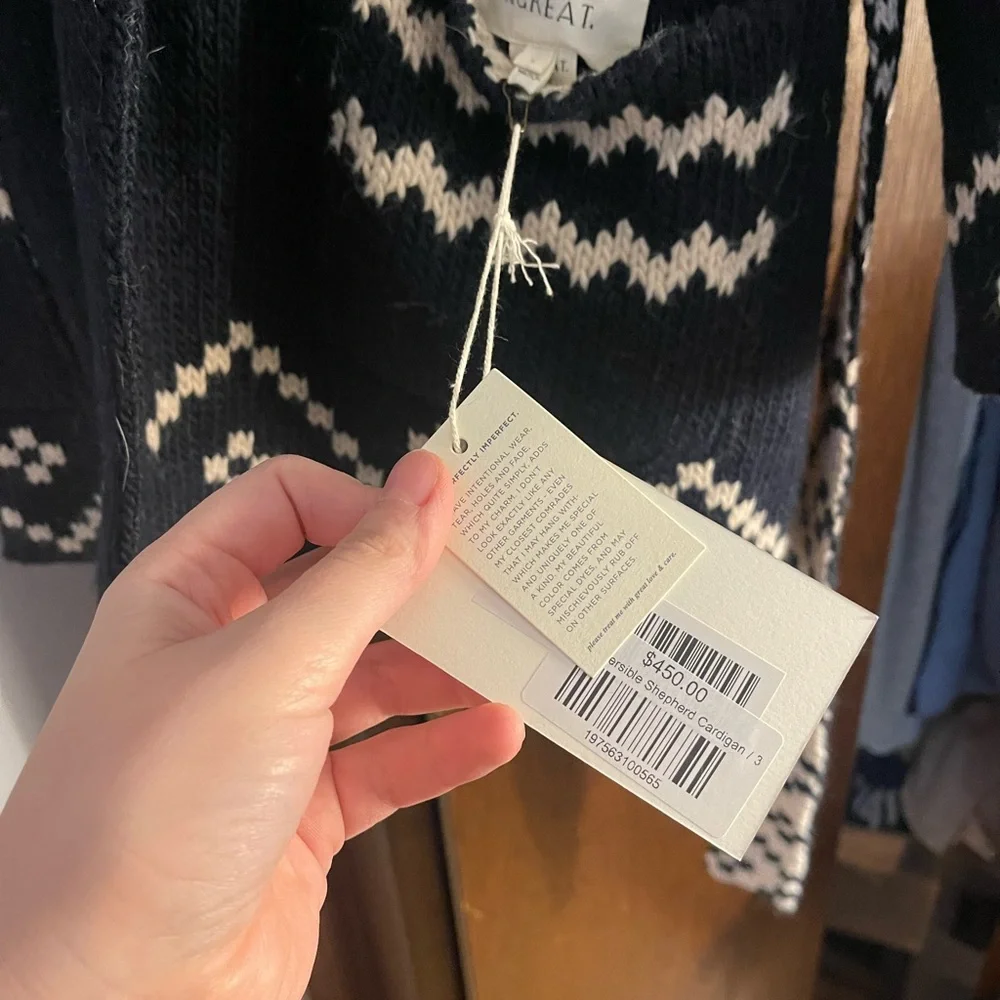 THE GREAT. Black and Cream Patterned Cardigan - Picture 7 of 8